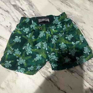 Vilebrequin Kids Swim Trunks - Green and Blue Turtle Print